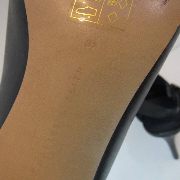 Charles & Keith Black Sling Back Peep Toe Stiletto Heels - Picture 8 of 12